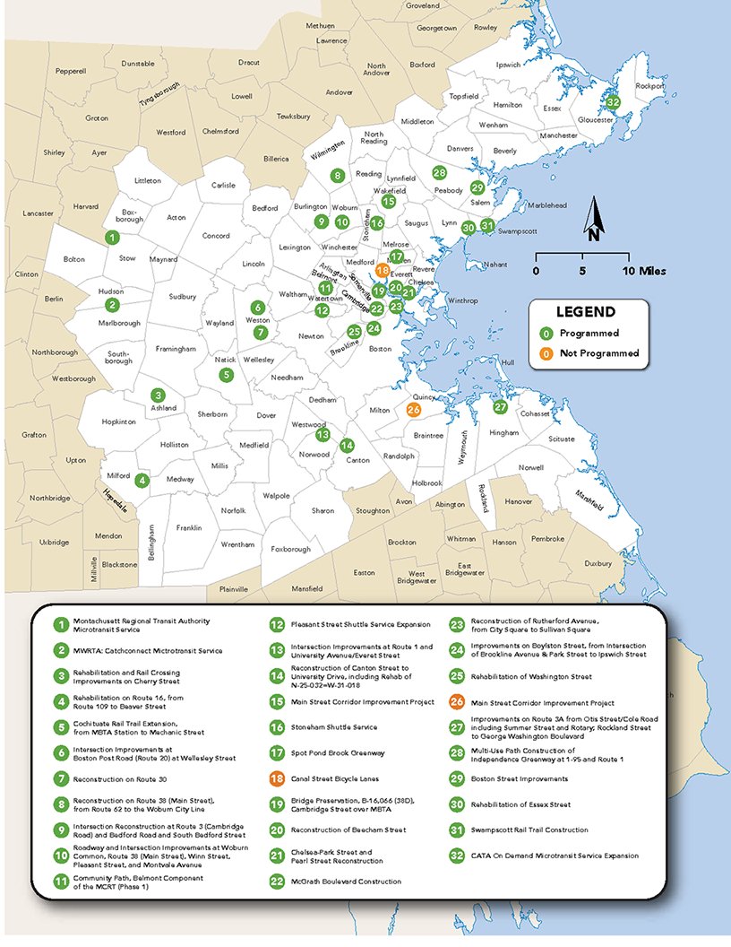Map showing the locations of programmed and not prograrmmed DI/DB Mitigation projects